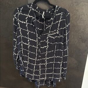 Free People Graphic Black and White 3/4 Sleeve Blouse